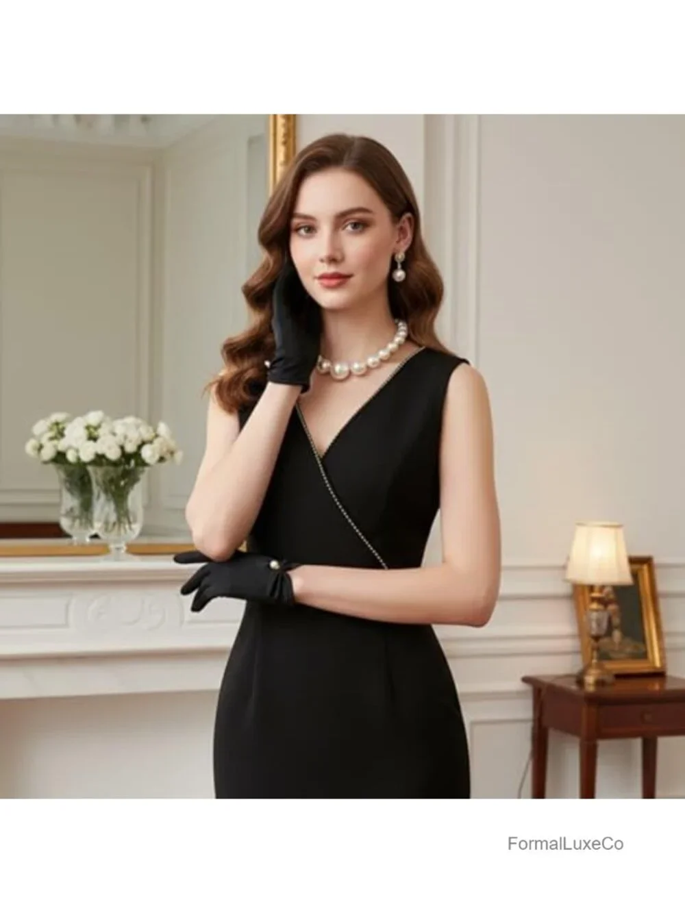 Elegant Black Satin Gloves for Women with Pearl, Formal Opera Bridal Accessory